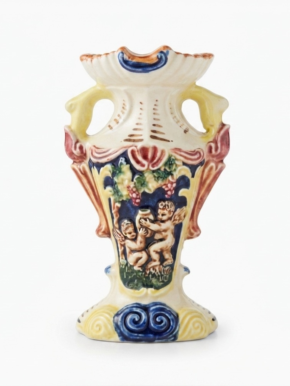 Vintage Italian Style Cherub Vase – Hand-Painted Majolica Style